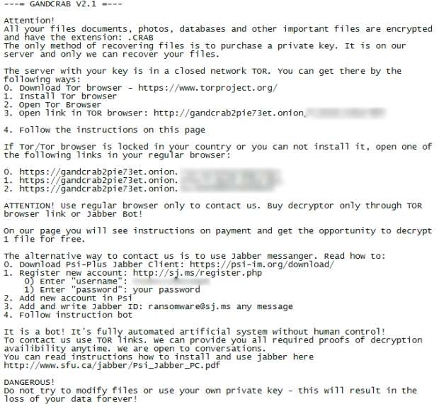 GandCrab v2.1.의 CRAB-DECRYPT.txt 랜섬 노트